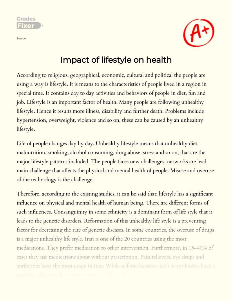 Impact of Lifestyle on Health Essay