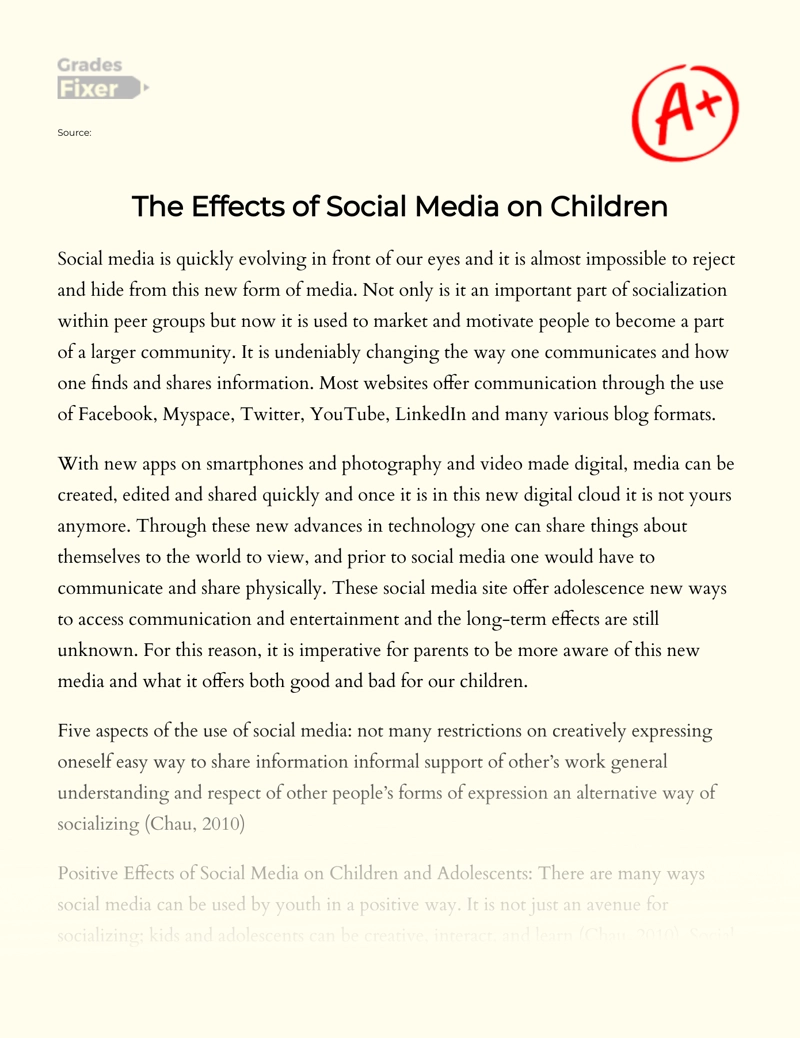 The Effects of Social Media on Children Essay