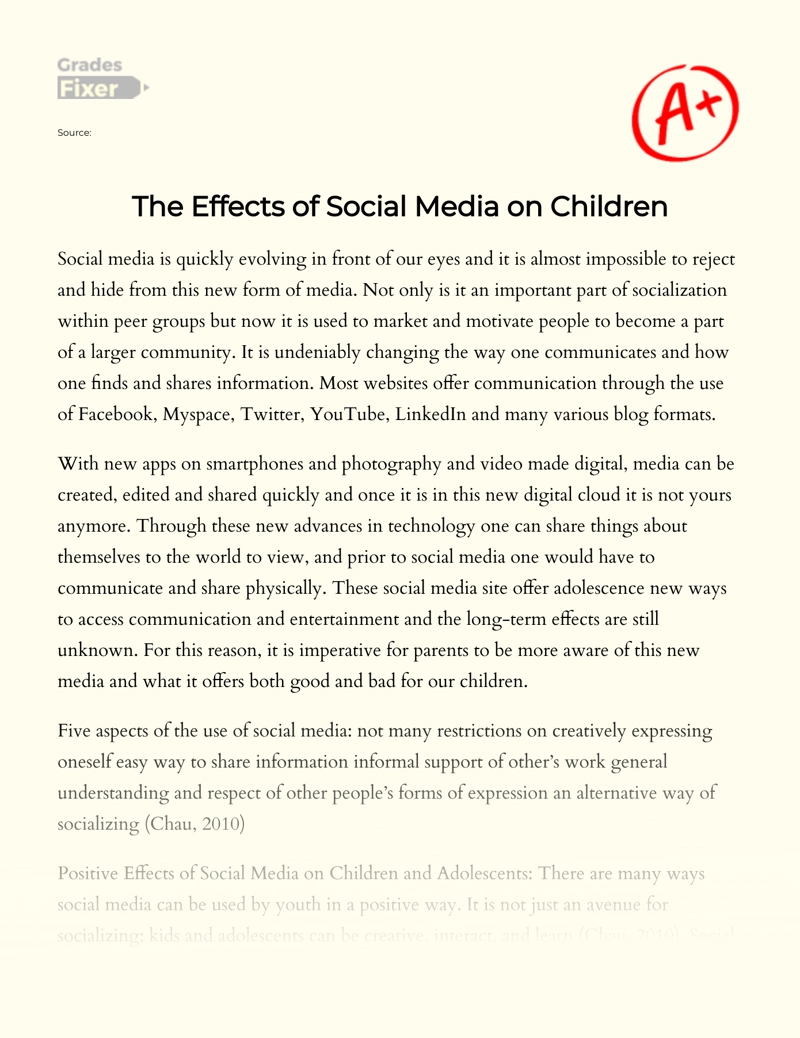 The Effects Of Social Media On Children Essay Example 854 Words 