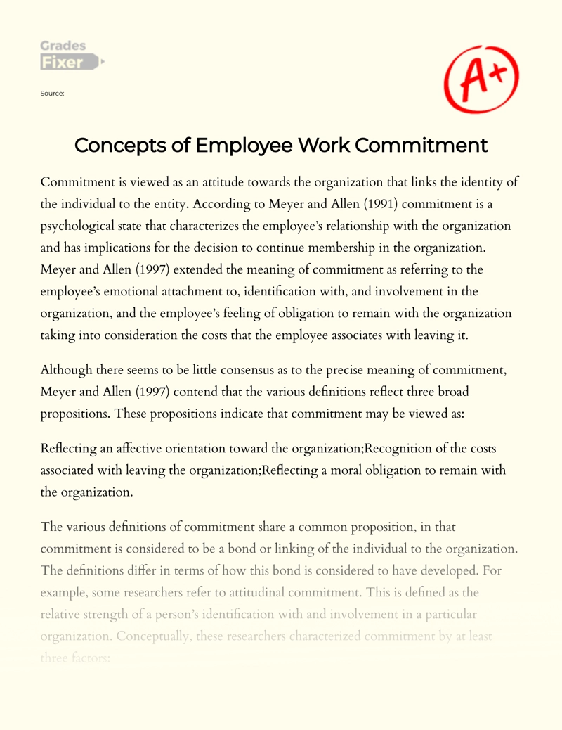 Concepts of Employee Work Commitment Essay