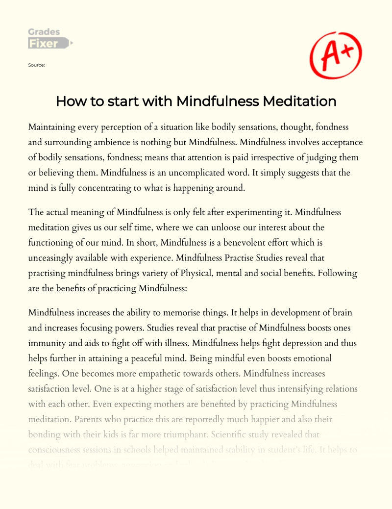 How to Start with Mindfulness Meditation  Essay