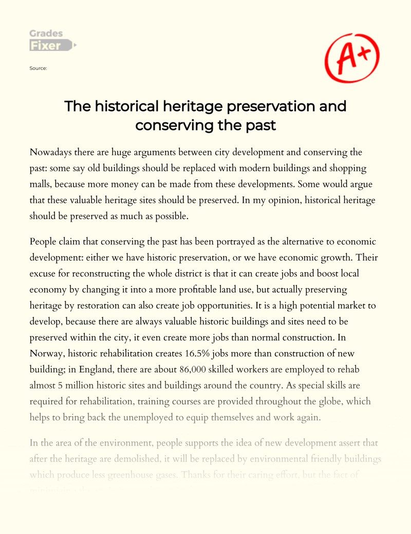The Historical Heritage Preservation and Conserving The Past essay