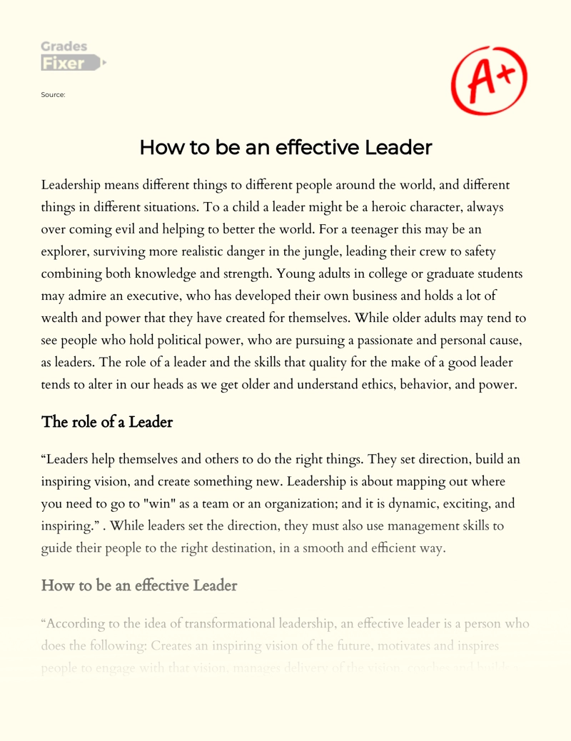 How to Rule The World: Effective Leadership Essay