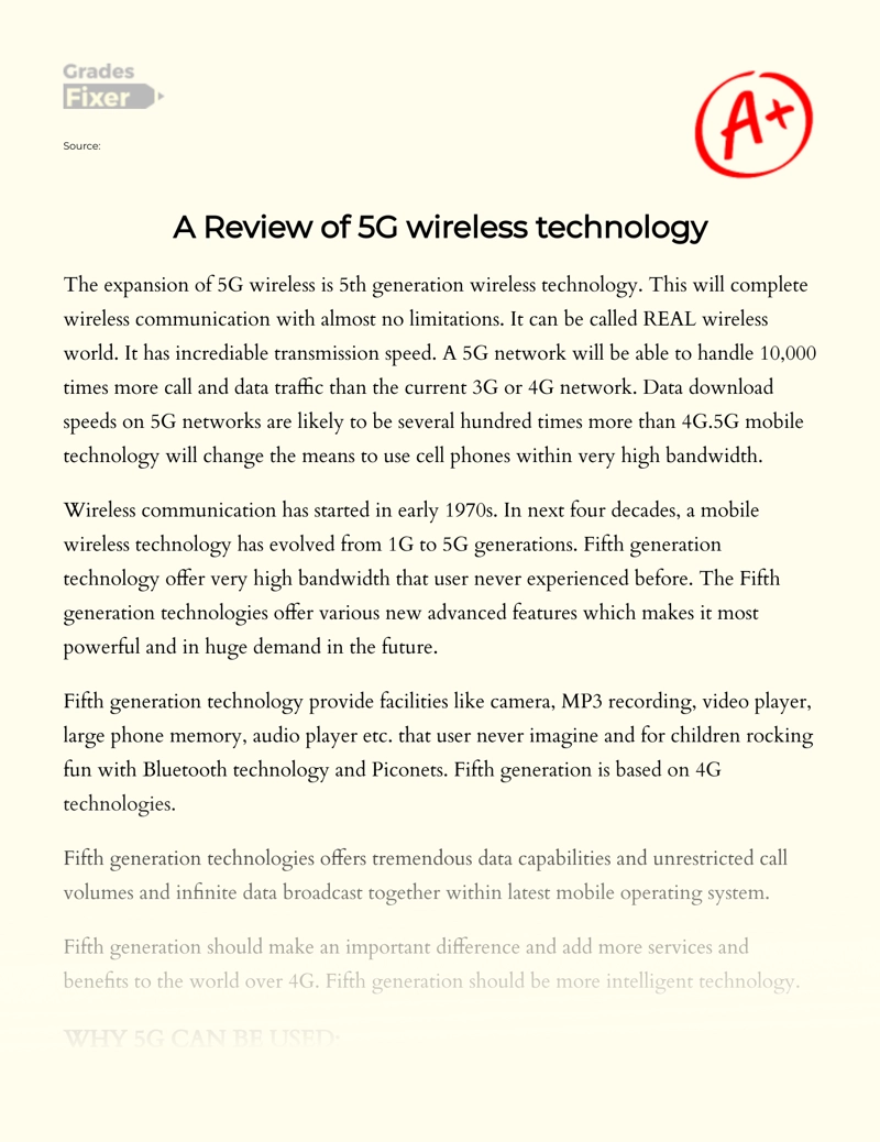 A Review of 5g Wireless Technology essay
