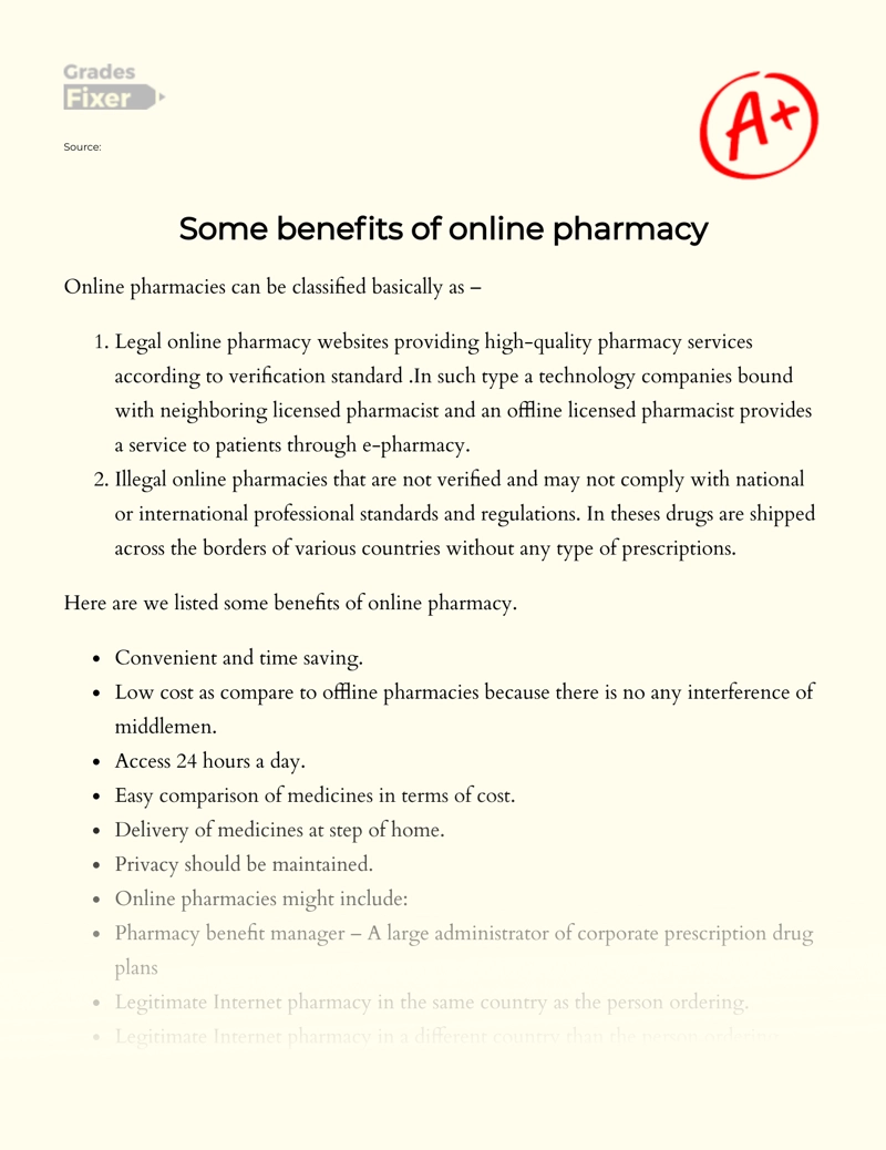 Some Benefits and Risks of Online Pharmacy Essay