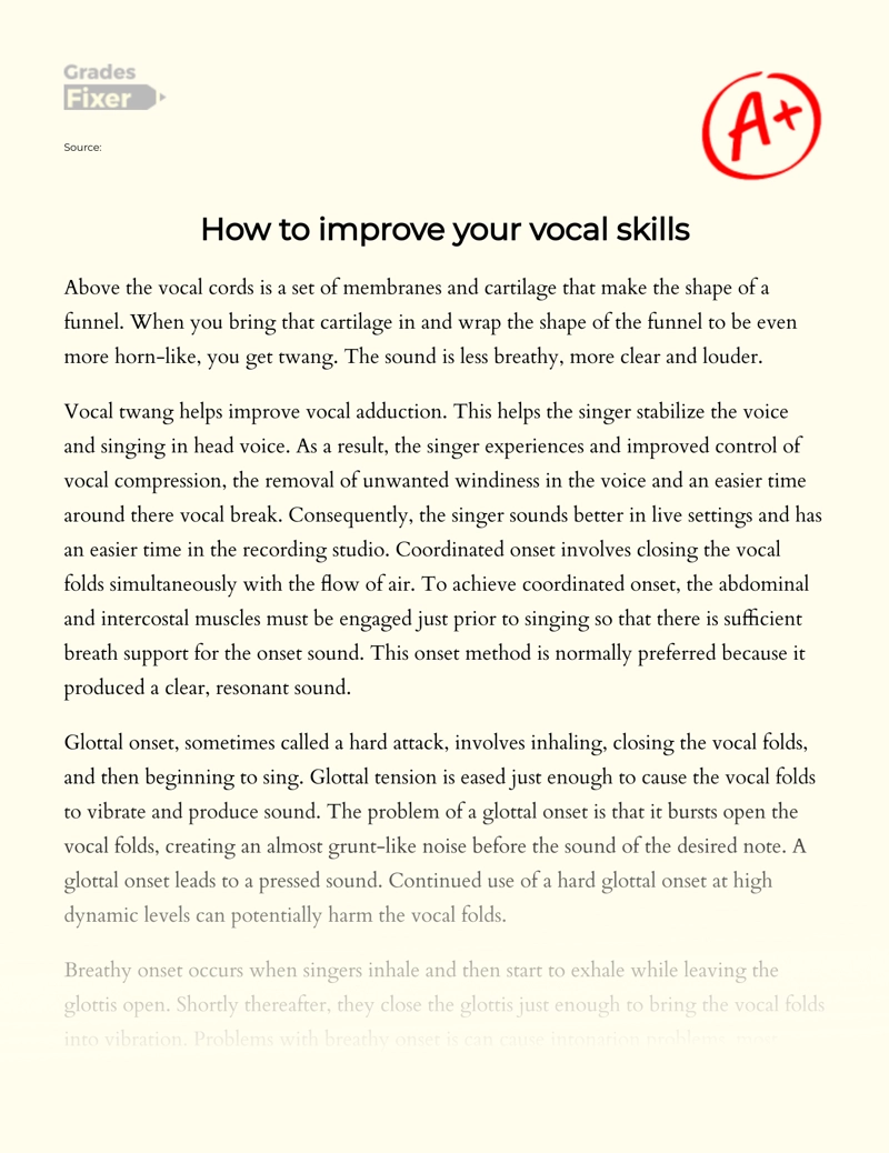 How to Improve Your Vocal Skills Essay