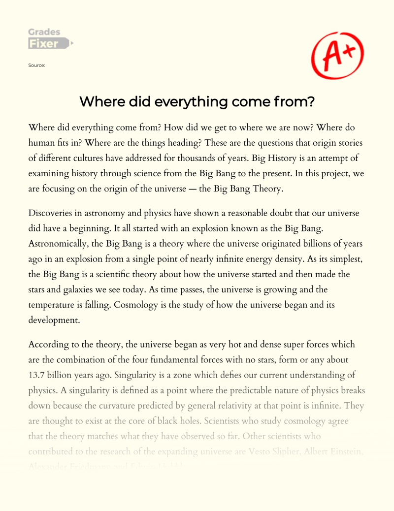 Discussion on The Theme of Where Did Everything Come from Essay