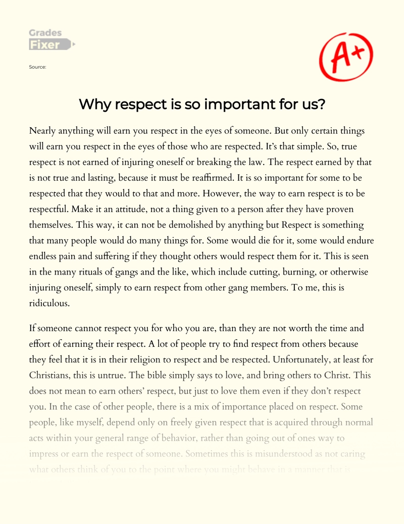 The Importance of Respect for Us essay