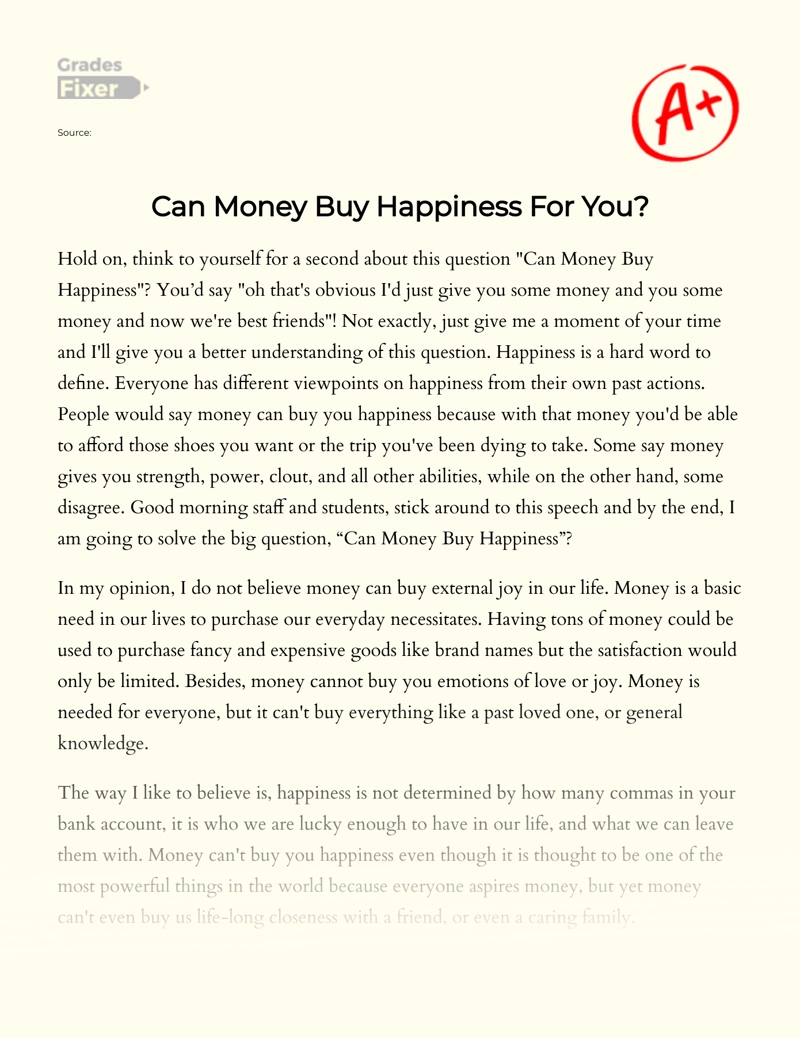 Riches and Eternal Joy: Possibility of Buy Happiness Essay