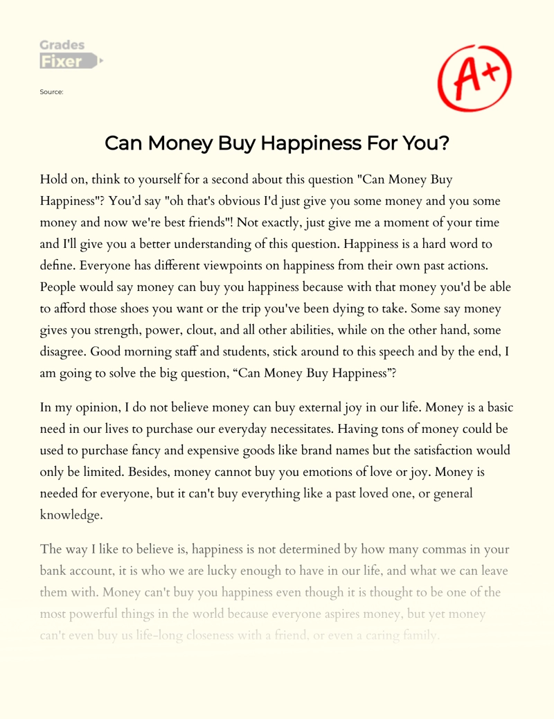 can money buy happiness essay ielts