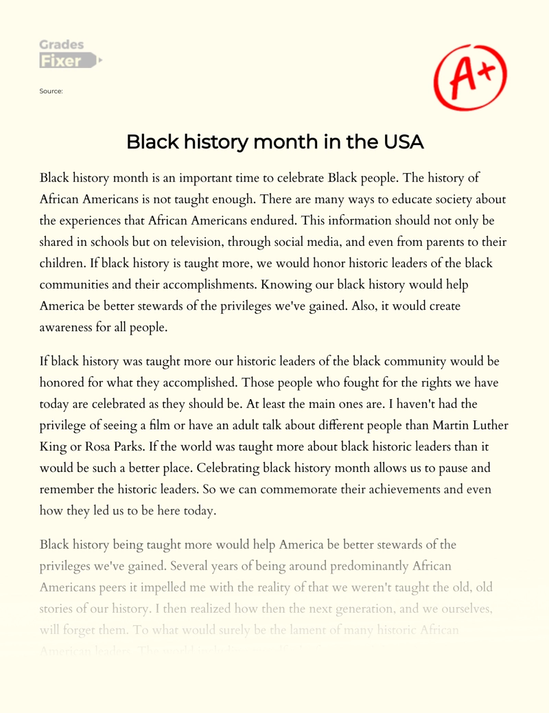 Black History Month Essay: Importance of Knowing The History of African Americans essay