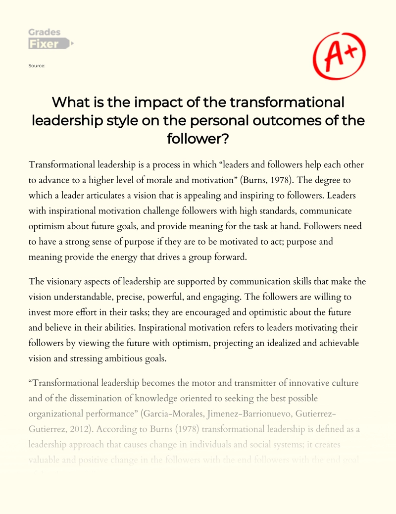 Essay on Transformational Leadership Style essay