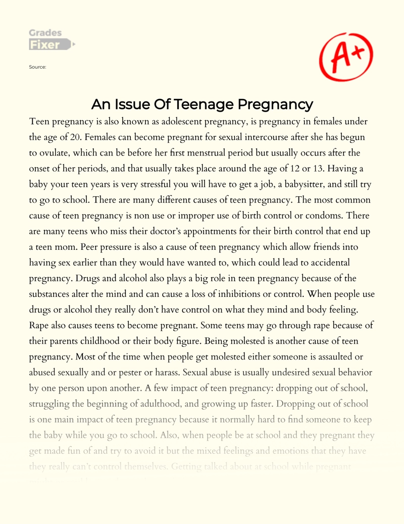 An Issue of Teenage Pregnancy Essay