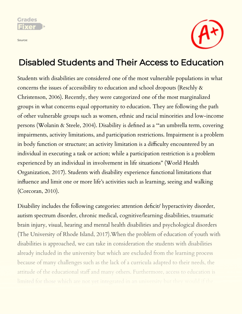 Disabled Students and Their Access to Education essay