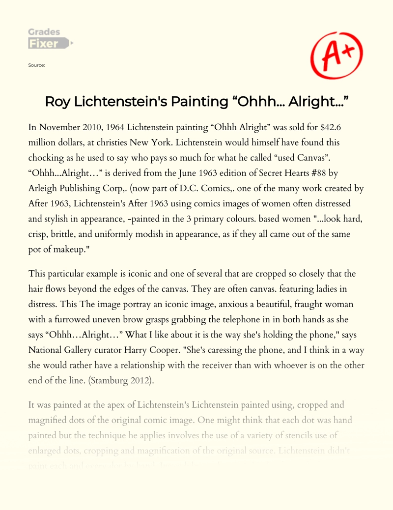Roy Lichtenstein's Painting "Ohhh... Alright..." Essay