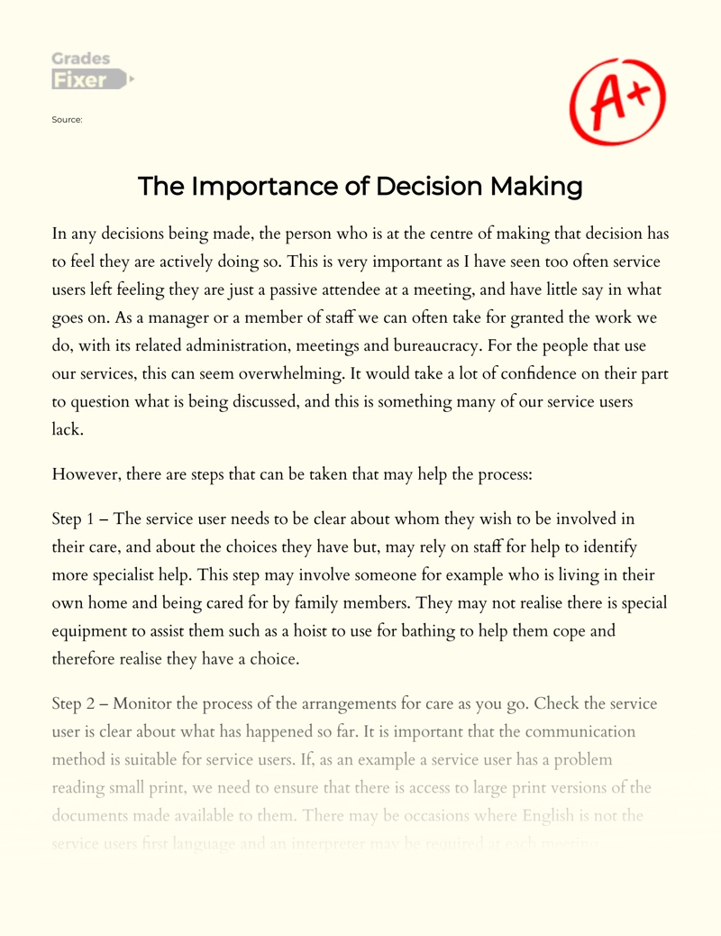 The Importance of Decision Making essay