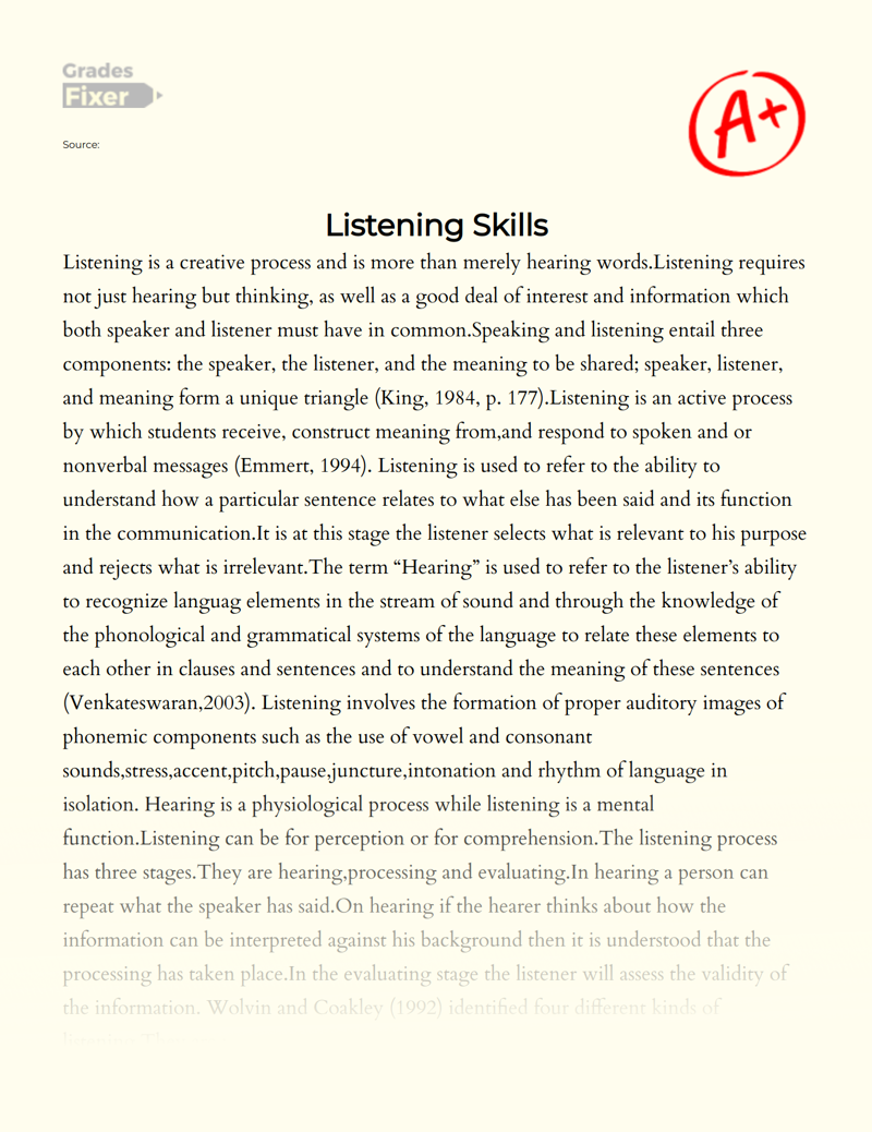 Listening Skills Essay