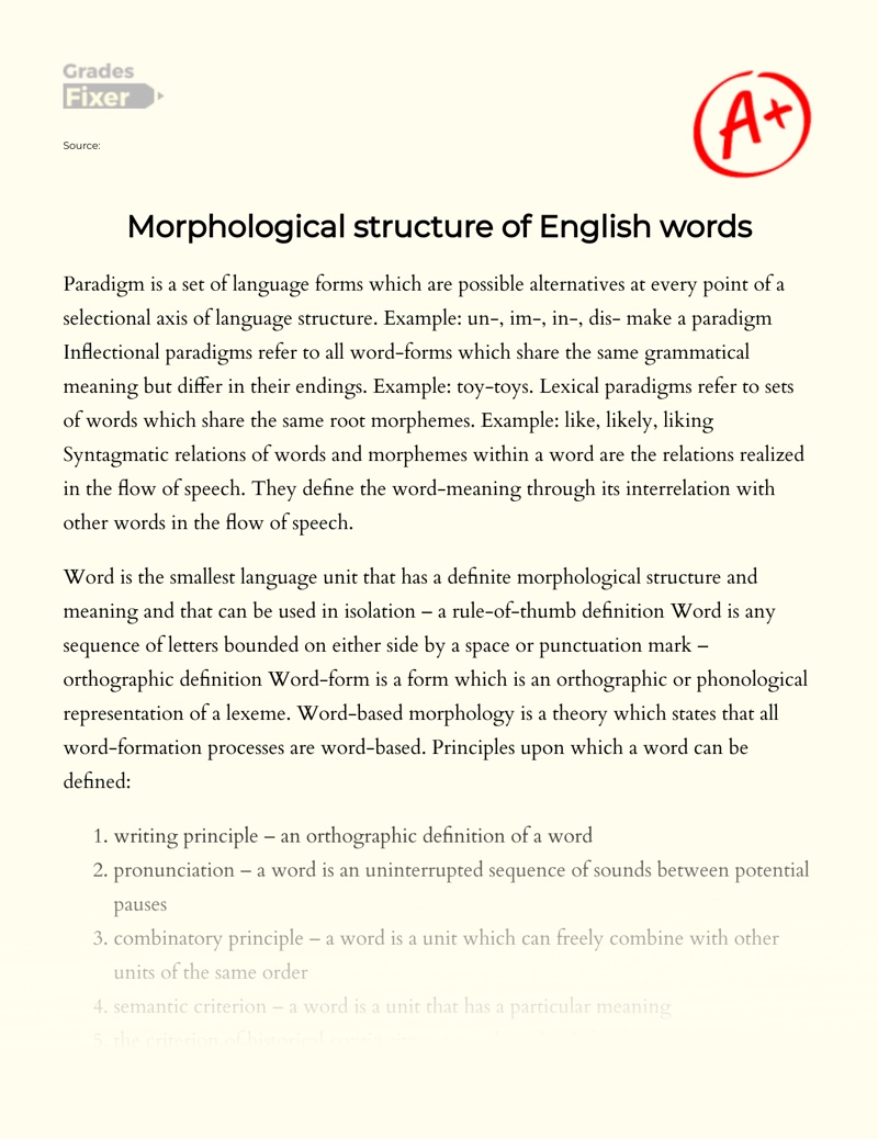 Morphological Structure of English Words essay