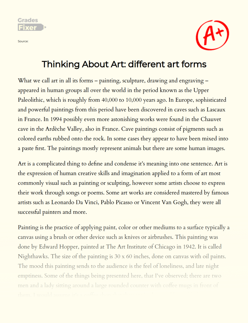 Thinking About Art: Different Art Forms Essay