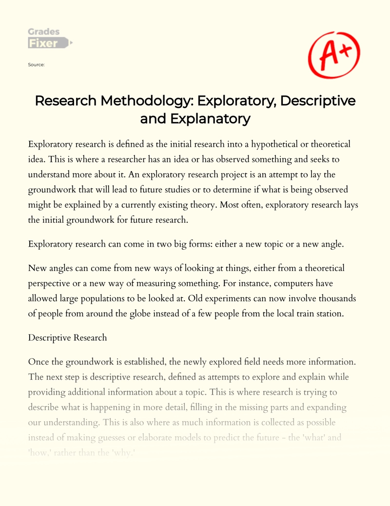 Research Methodology: Exploratory, Descriptive and Explanatory Essay
