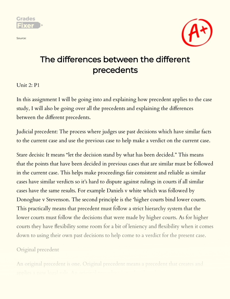 The Differences Between The Different Precedents essay