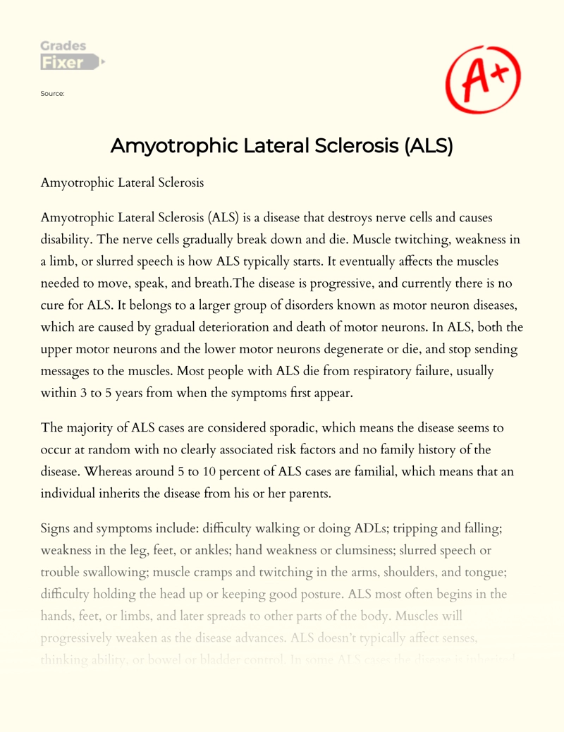 Amyotrophic Lateral Sclerosis (als) essay