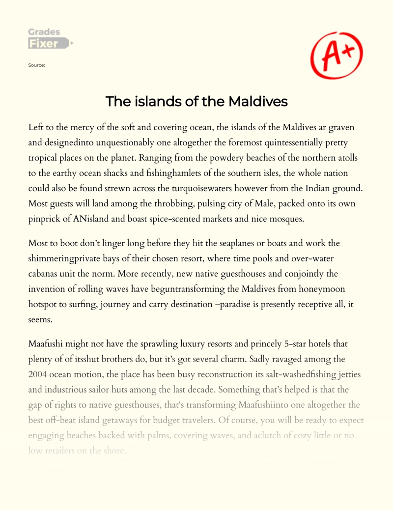 The Islands of The Maldives Essay
