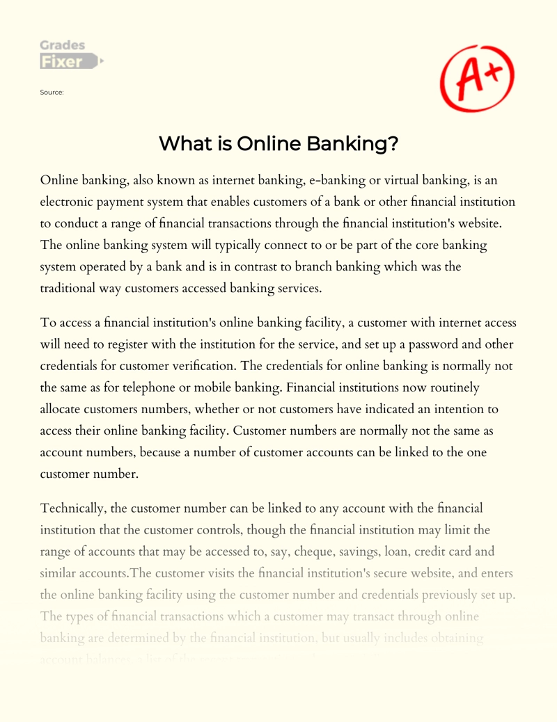 Online Banking: Definition and Features essay
