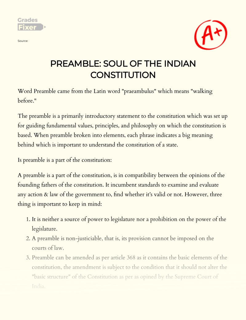 Preamble: Soul of The Indian Constitution Essay