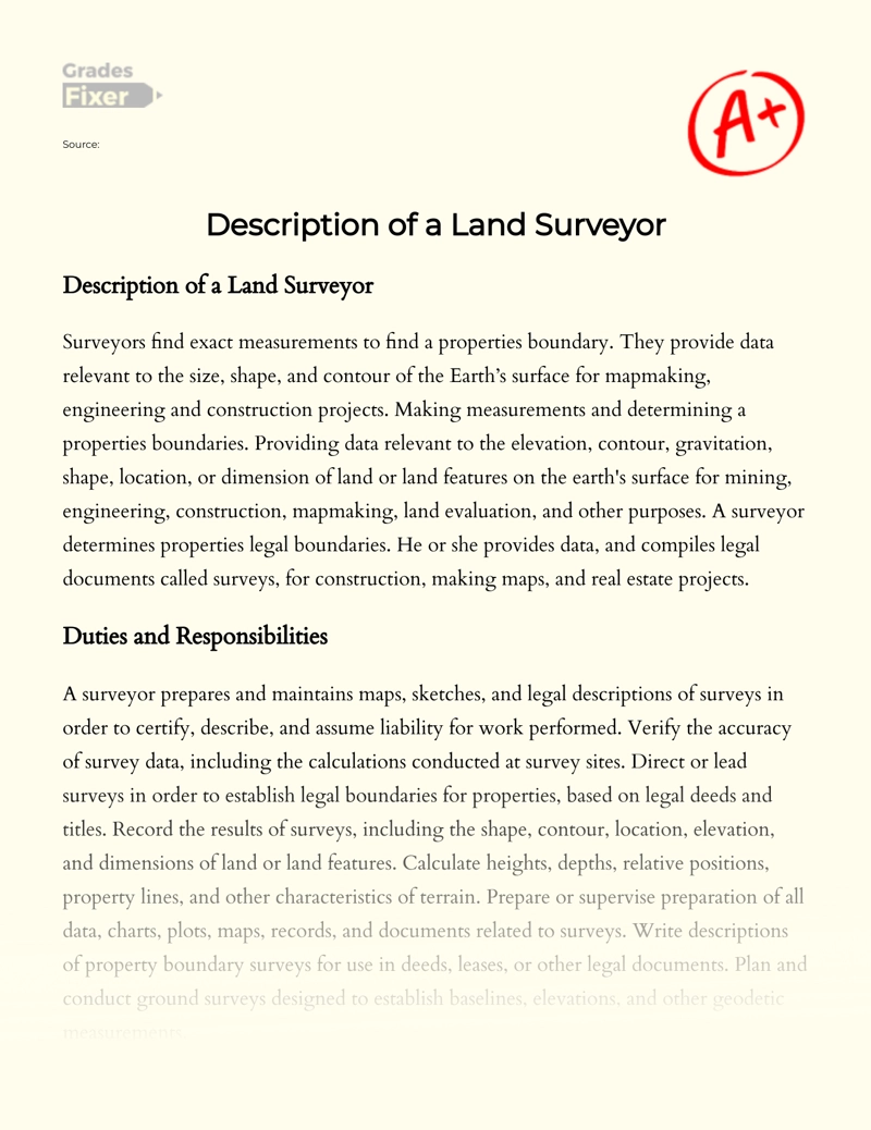 Description of a Land Surveyor Essay