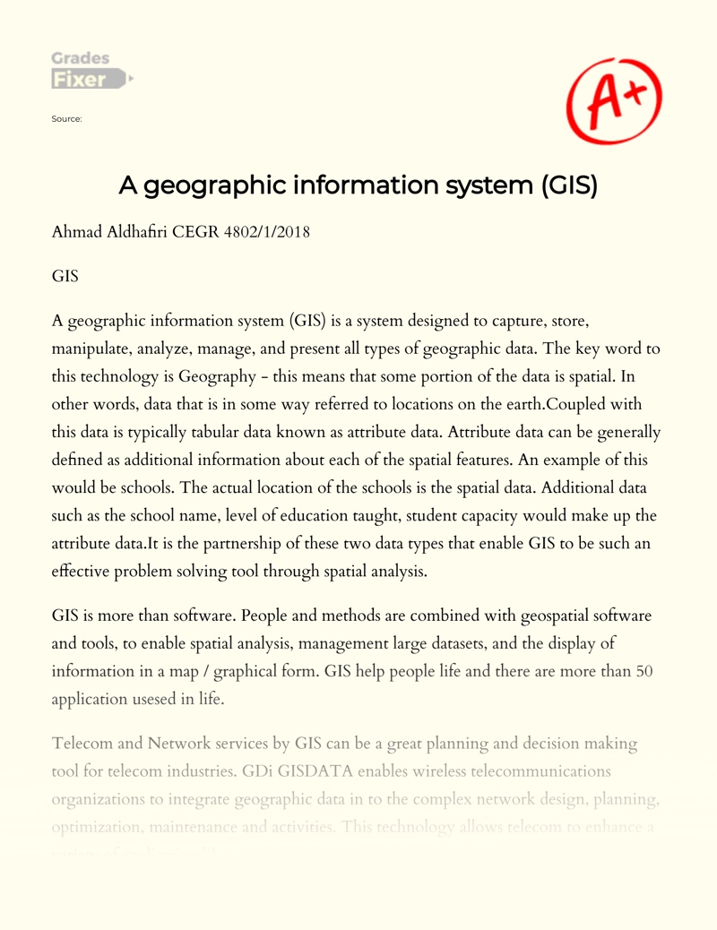 A Geographic Information System (gis) Essay
