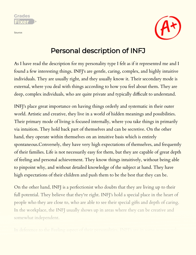 Infj: Description for My Personality Type Essay