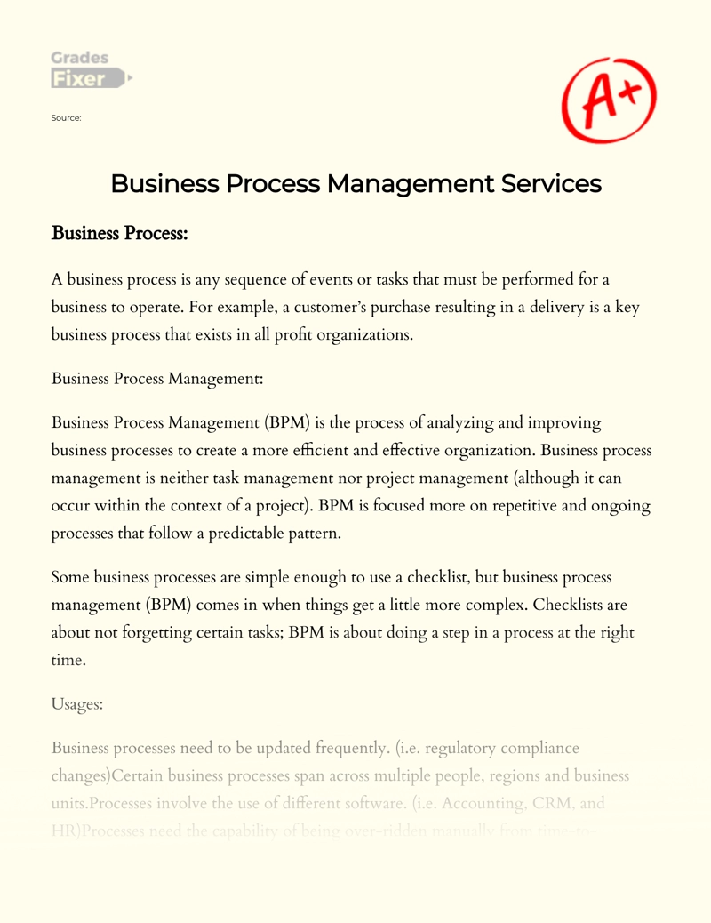Business Process Management: Usages, Life Cycle, Benefits, and Types Essay