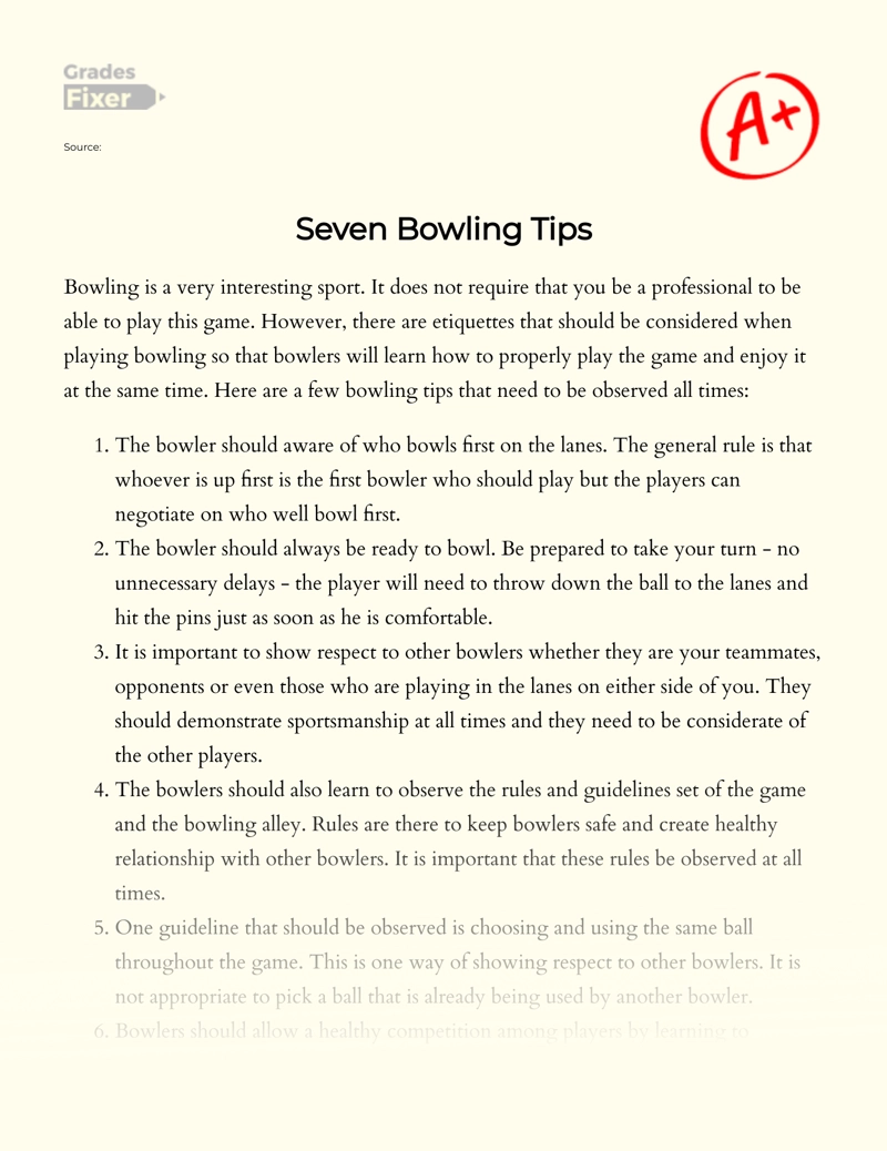 Seven Bowling Tips essay