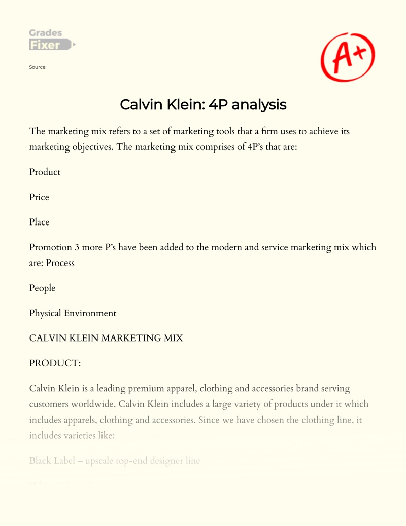 Calvin Klein: 4p Analysis: [Essay Example], 477 words GradesFixer
