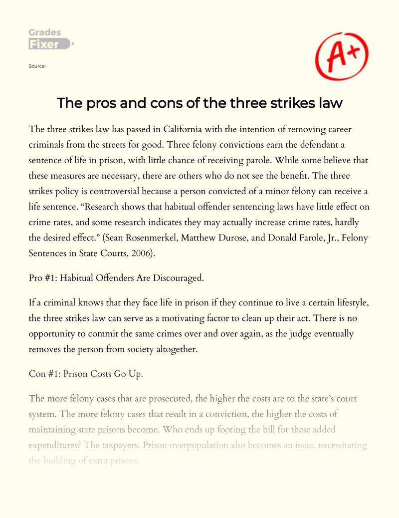 The Pros and Cons of The Three Strikes Law essay