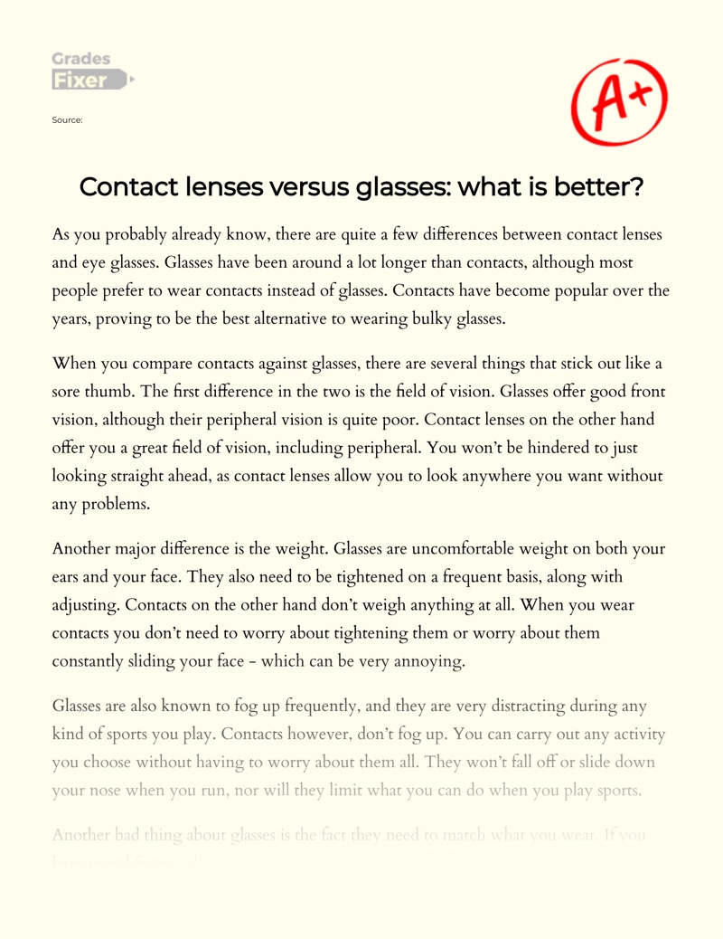 Contact Lenses Versus Glasses: What is Better Essay