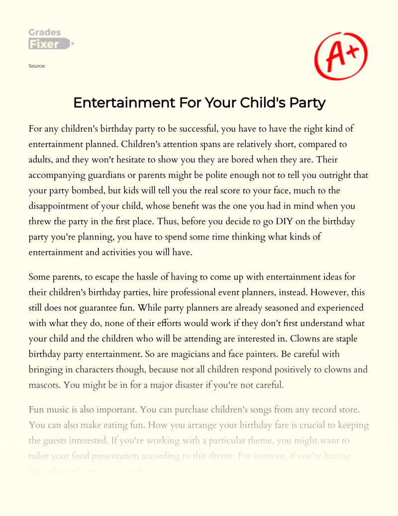 Entertainment for Your Child's Party Essay