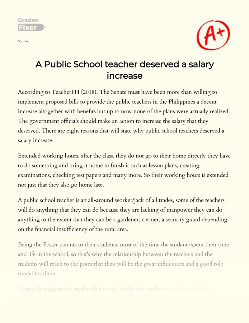 A Public School Teacher Deserved a Salary Increase Essay