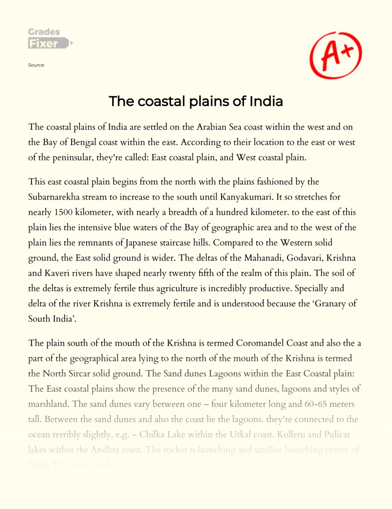 The Coastal Plains of India  Essay