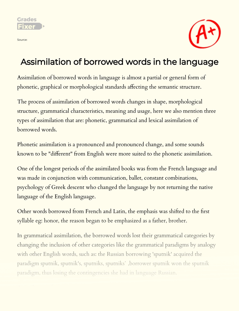 Assimilation of Borrowed Words in The Language essay