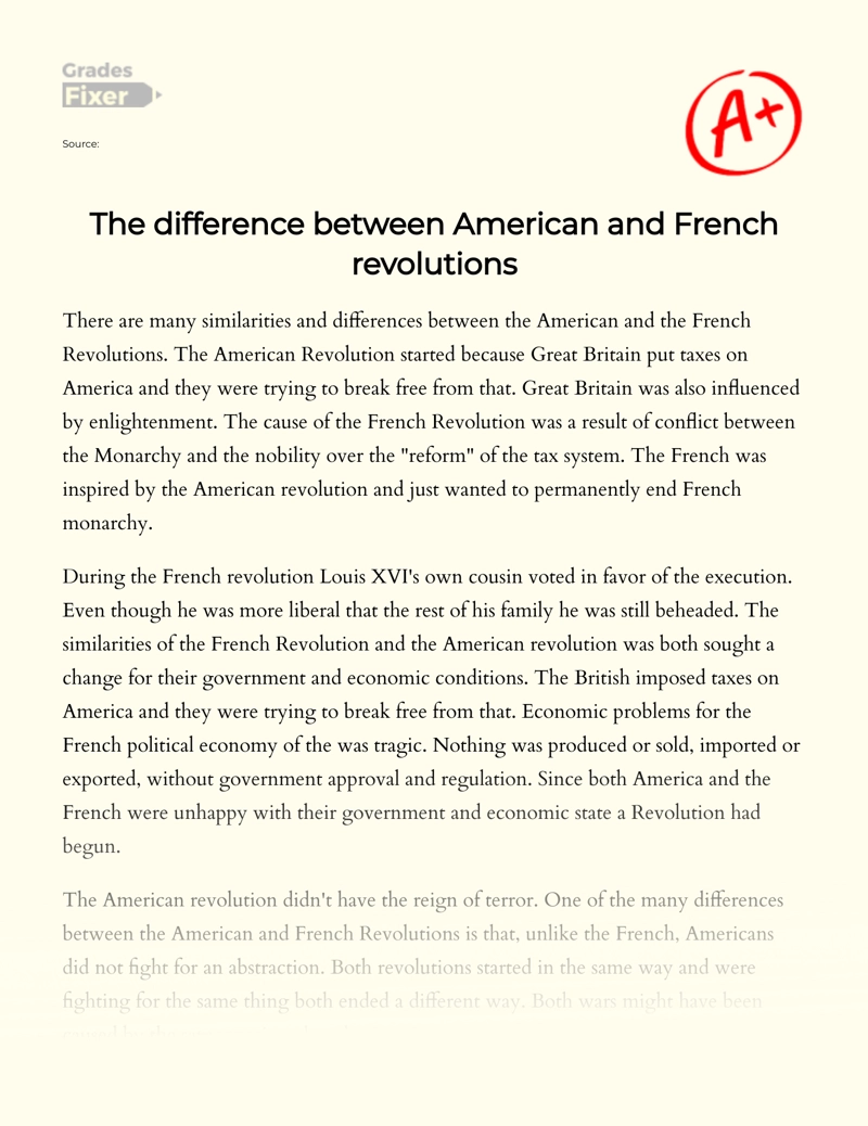The Difference Between American and French Revolutions Essay