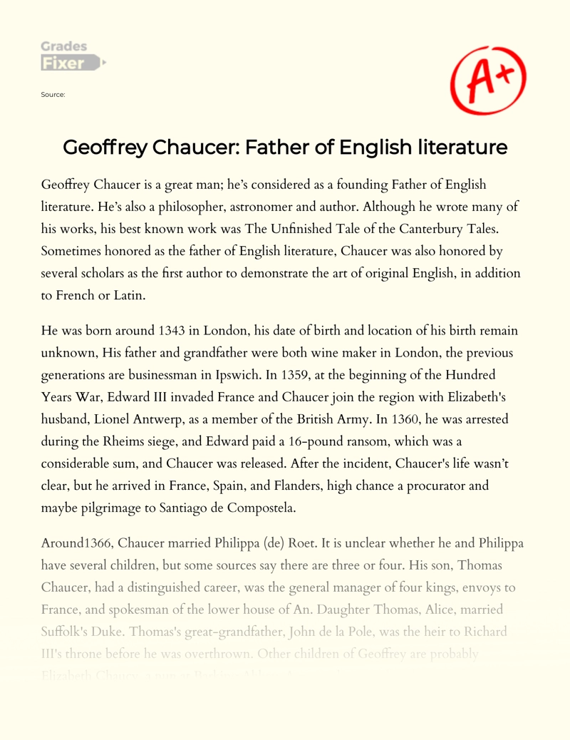 Geoffrey Chaucer: Father of English Literature Essay