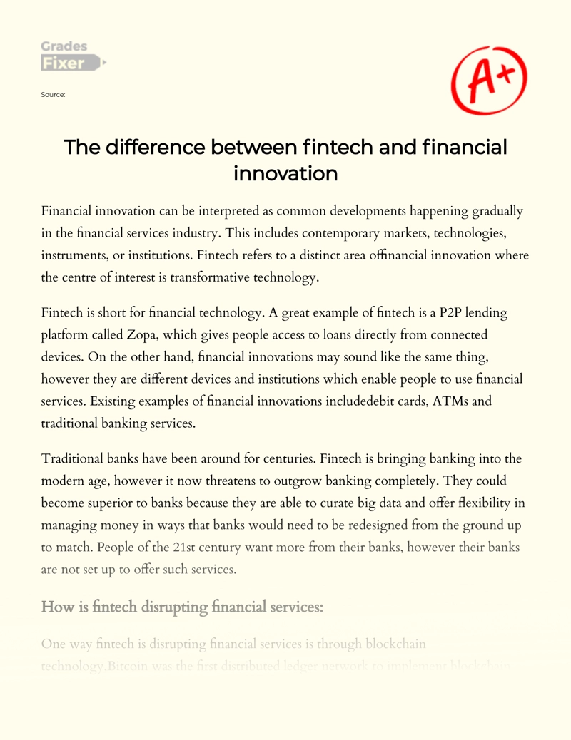 The Difference Between Fintech and Financial Innovation Essay