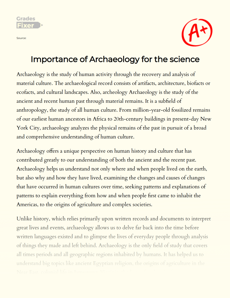 Importance of Archaeology for The Science Essay