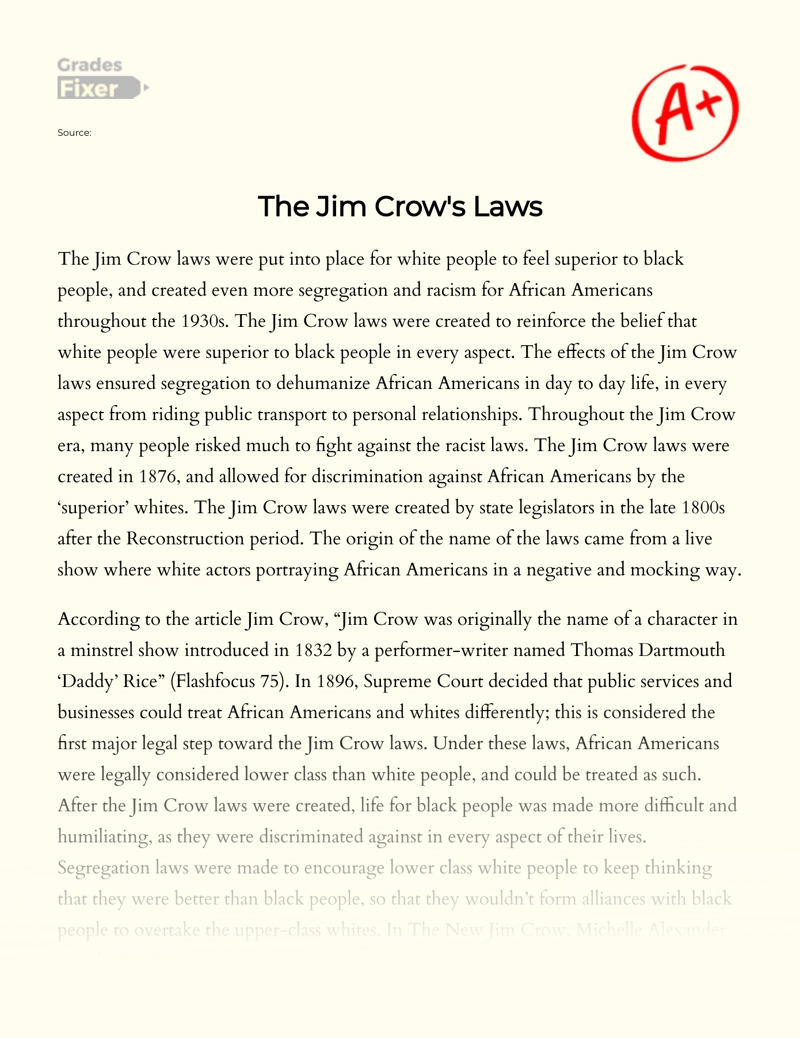 jim crow laws essay