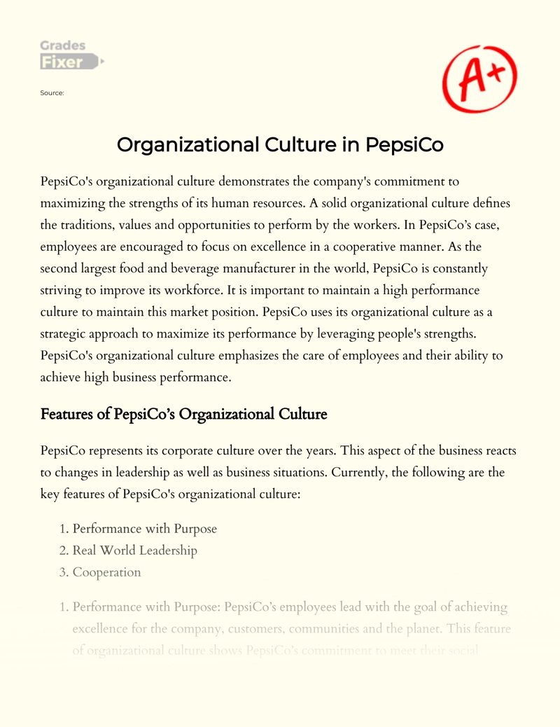 Organizational Culture in Pepsico Essay