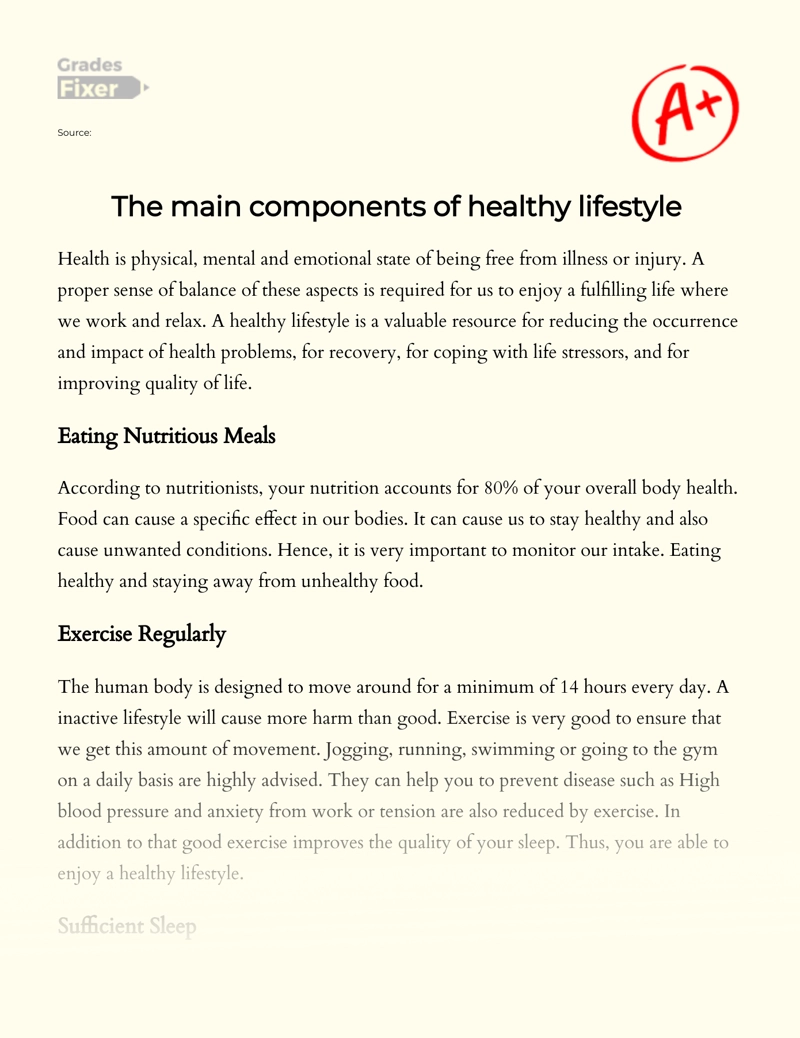 The Main Components of Healthy Lifestyle  essay