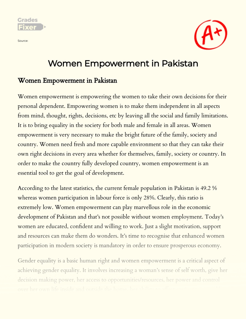 Women Empowerment in Pakistan Essay