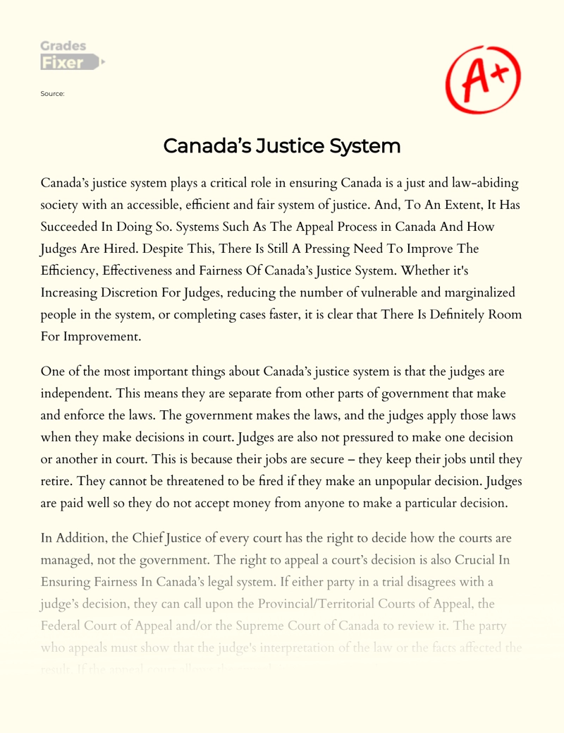The Working Principles of Canada's Court System Essay